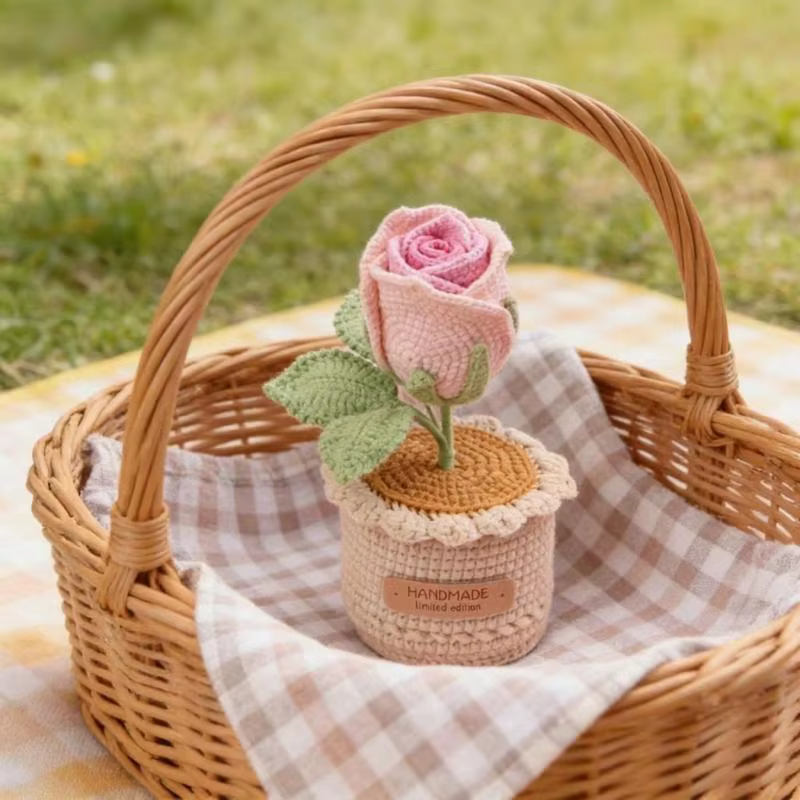 Arrangement fleurs roses Crochet