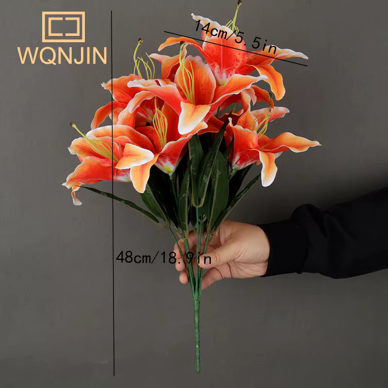 9 têtes/branche de fleur artificielle de lys blanc, Simulation de fleur décorative pour la maison, cadeau, faux Bouquet de branche de lys