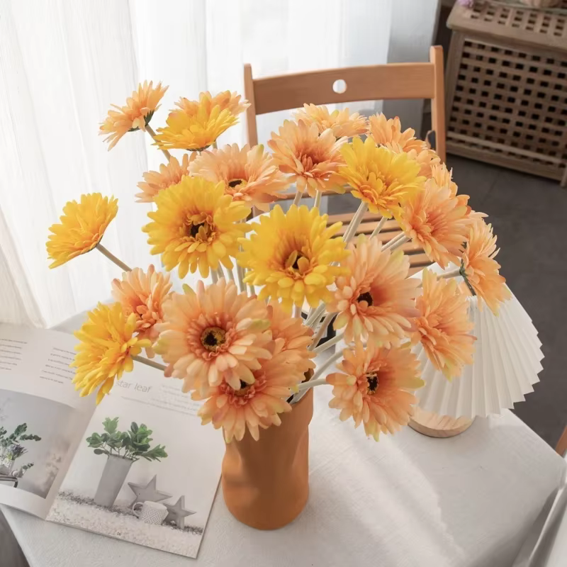 Fleurs artificielles Gerberas jaunes en tissu
