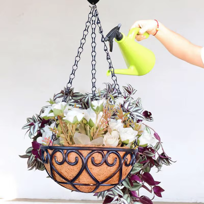 Pot de fleurs rond en fer marron noix de coco
