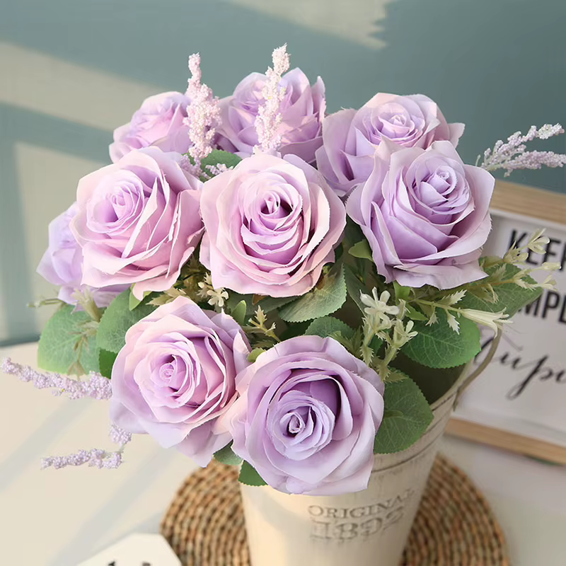 Bouquet de roses en soie à 9 têtes