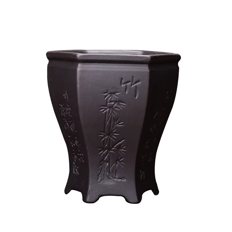 Pot de fleurs à motif Floral orchidée prune en argile violette