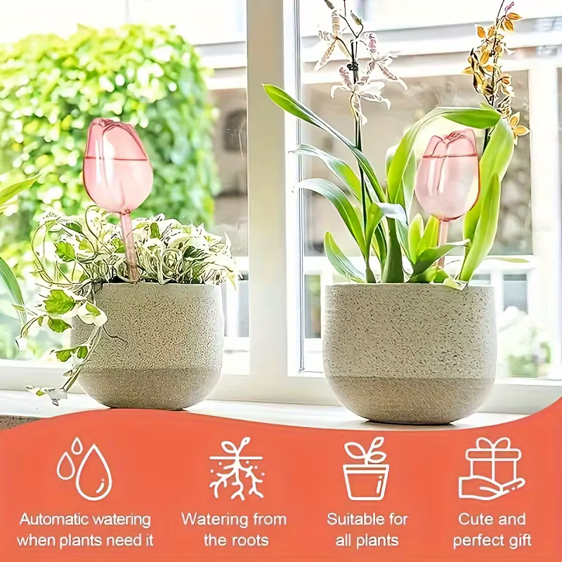 3 boules d'irrigation en forme de tulipe avec un design à embout étroit pour prolonger le temps