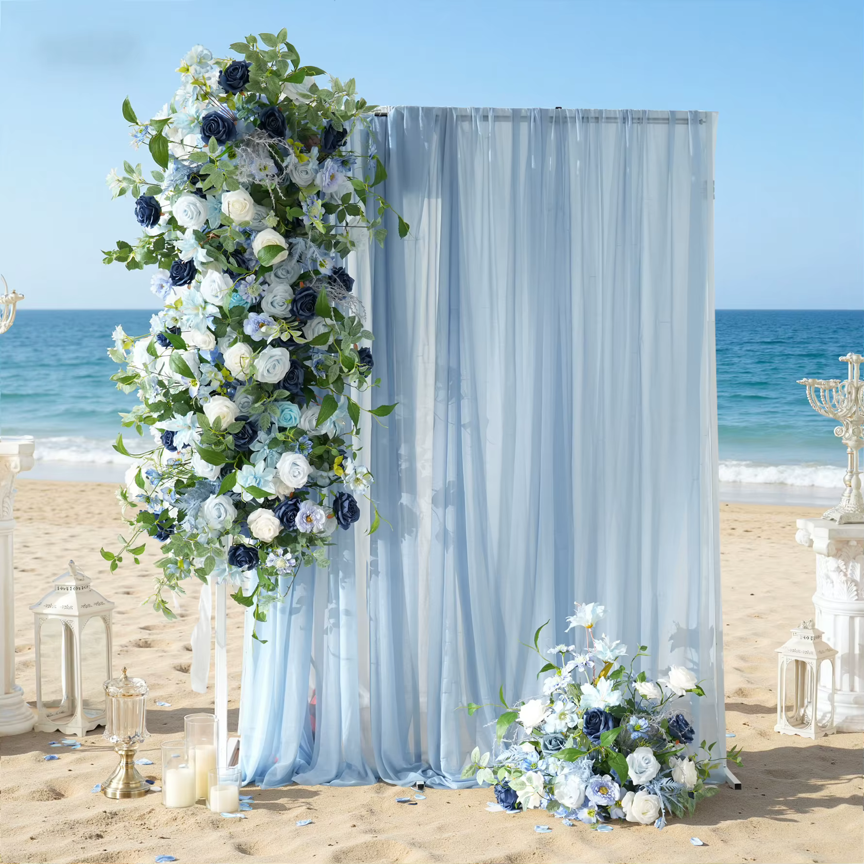 CHUXIN C9076 Guirlande de fleurs artificielles roses bleues et feuilles vertes pour arrangements de mariage