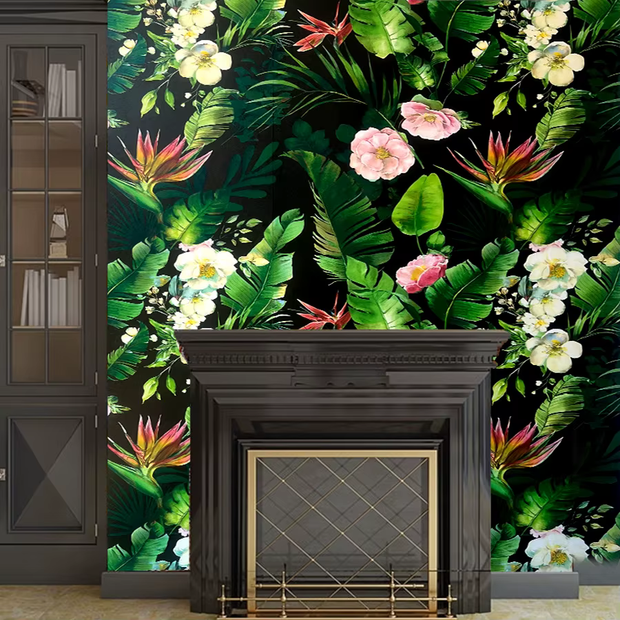 Papier peint auto-adhésif avec plantes vertes et fleurs