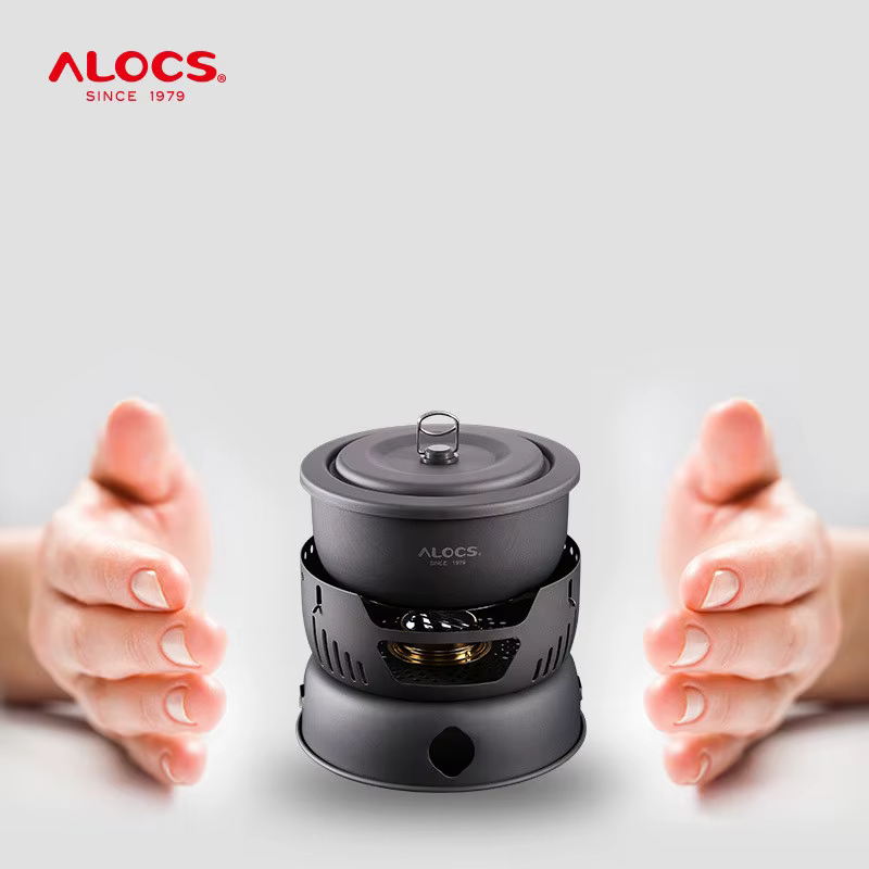 Ensemble de casseroles de camping ALOCS CW-C05, portable, facile à ranger, avec réchaud à alcool, couvercle anti-éclats pour réchaud, pot de pique-nique
