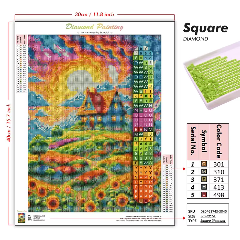 Peinture Diamant Paysage de Vallée Fleuri Coloré et Rêveur