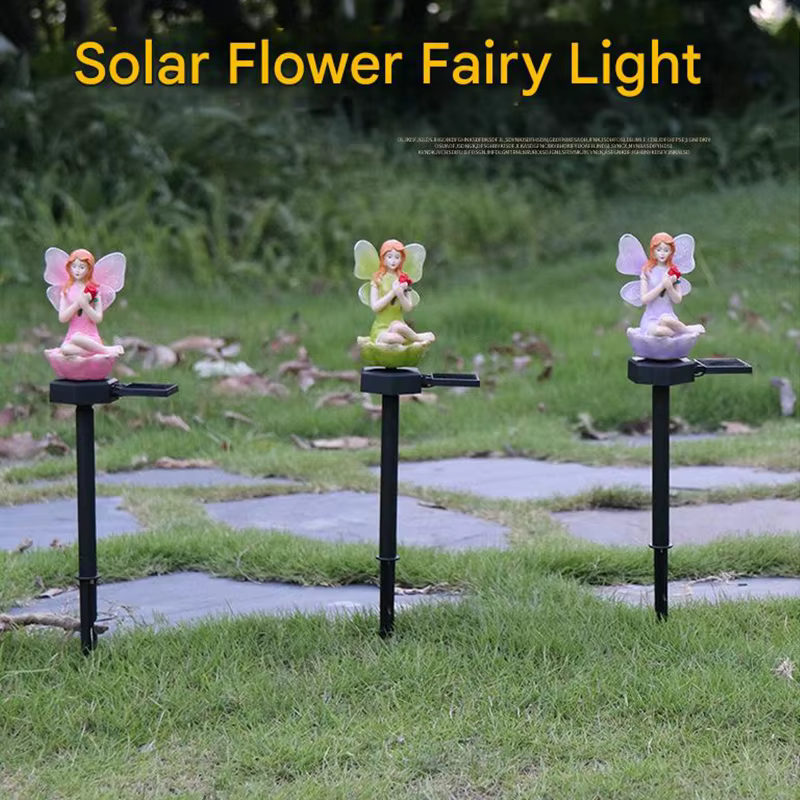 Led solaire alimenté fleur fée lumière résine elfe jardin lampe décorative extérieure étanche