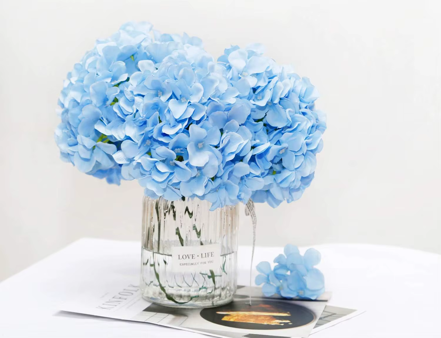 Lot de 6 têtes de fleurs d'hortensia en soie de 8.7 pouces