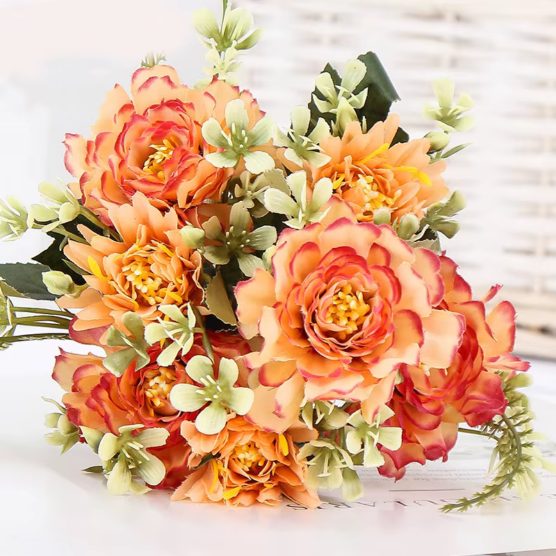 1 Bouquet camélia pivoine artificielle Rose fleurs soie fausses flores fleur de mariage bricolage maison jardin fête décoration