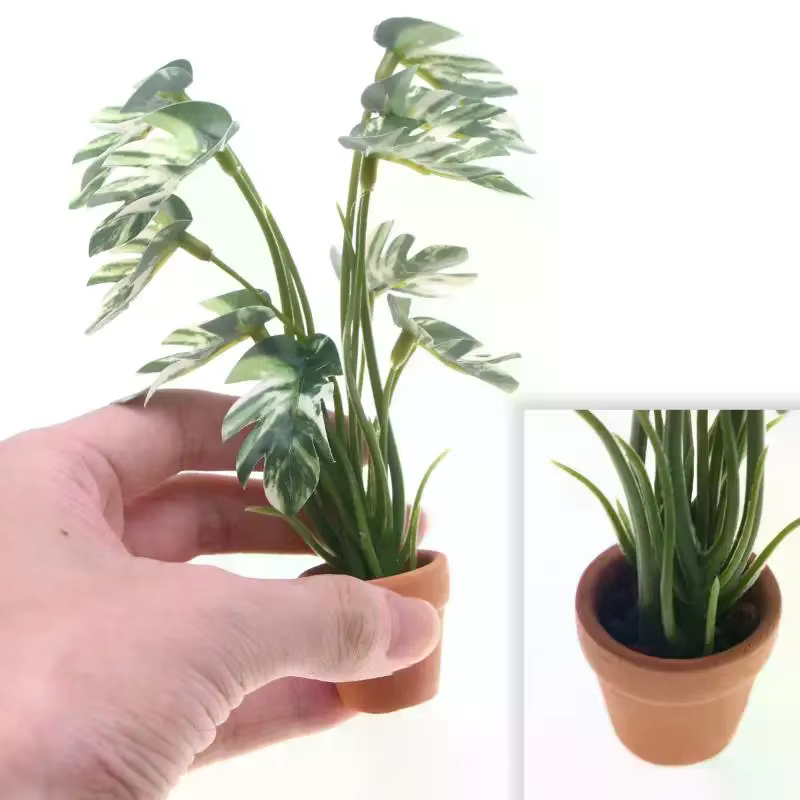 Plante verte Monstera en pot pour maison de poupée 1/12