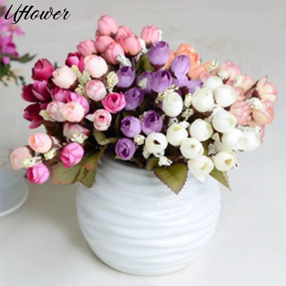 15 têtes/Bouquet petits bourgeons Roses Bract Simulation fleurs soie Rose