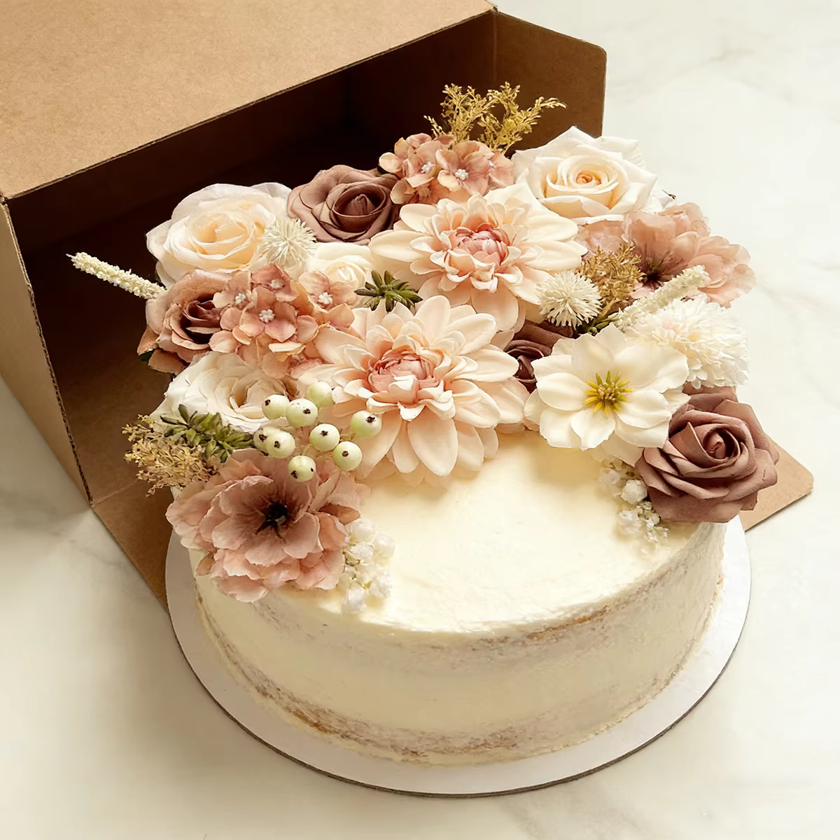Boîte de fleurs artificielles bleu océan avec tiges pour bouquets de mariage DIY