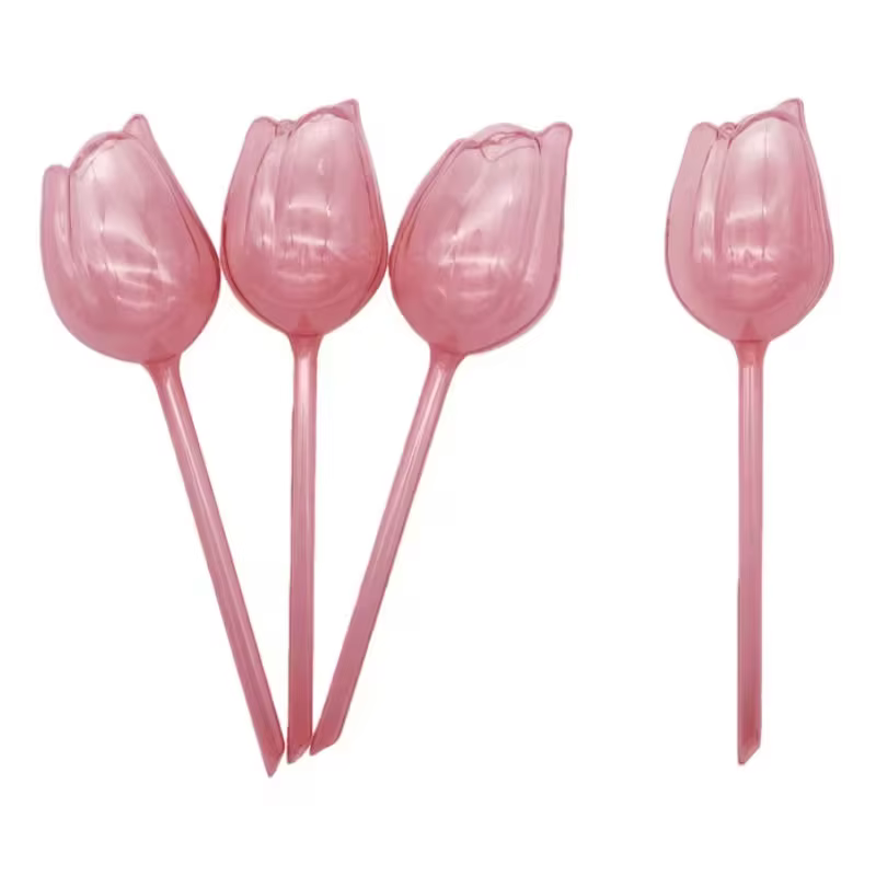 3 boules d'irrigation en forme de tulipe rose avec un design à embout étroit pour prolonger le temps