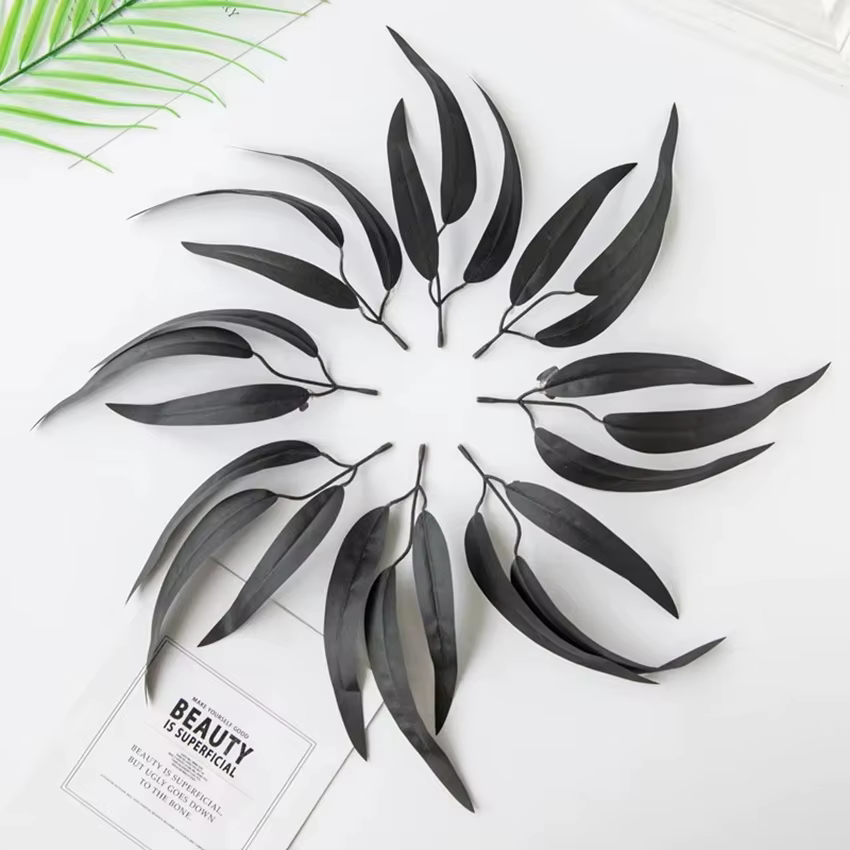 Plantes artificielles feuilles d'eucalyptus feuille de saule noir pour le festival mariage décoration de la maison bricolage craftswreaths accessoires bouquet