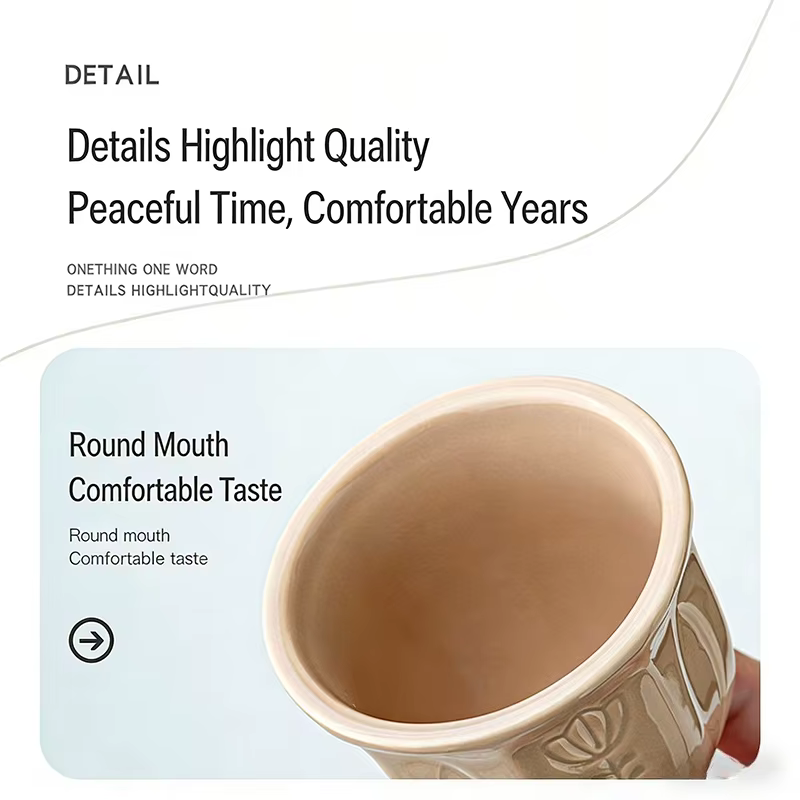 1 pièce Tasse en céramique style arabe à motif tulipe en relief 100/180/250 ml