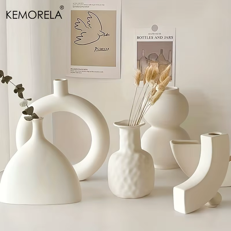 Vase en céramique nordique circulaire creux beignets Pot de fleur maison salon décoration accessoires intérieur bureau