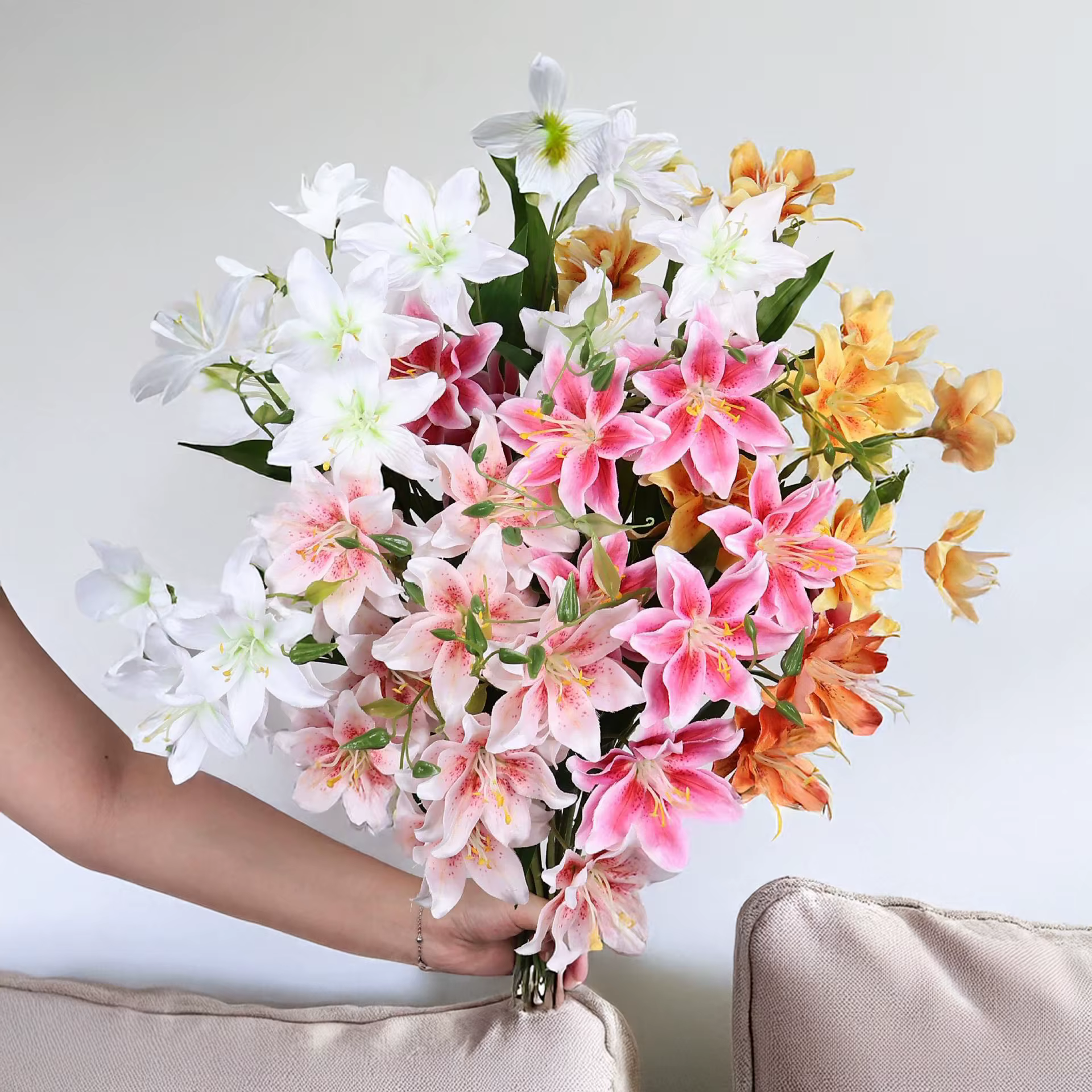 Fleurs artificielles de lys Double couche de 28 pouces
