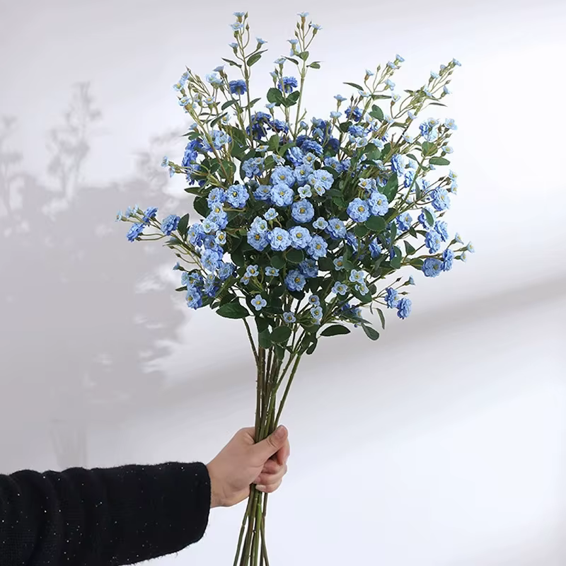 WQNJIN 75 cm bleu haute qualité européenne Mini Roses longue branche fleurs en soie artificielle maison Table pièce maîtresse décor de chambre