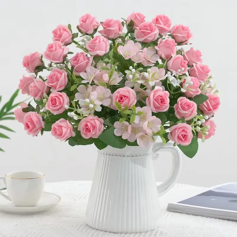 Bouquet d'hortensia artificiel à 8 têtes d'aloès vert
