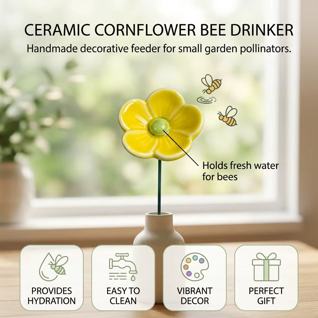 Abreuvoir en céramique pour fleurs et abeilles
