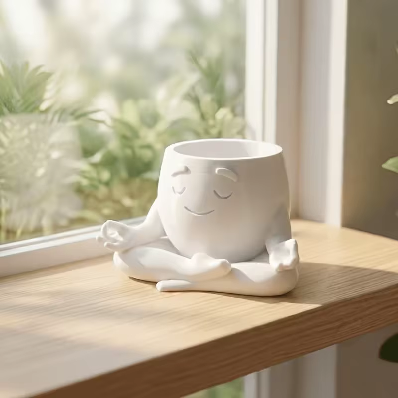 1 pot à plantes succulentes en forme de figurine méditative – Design creux unique