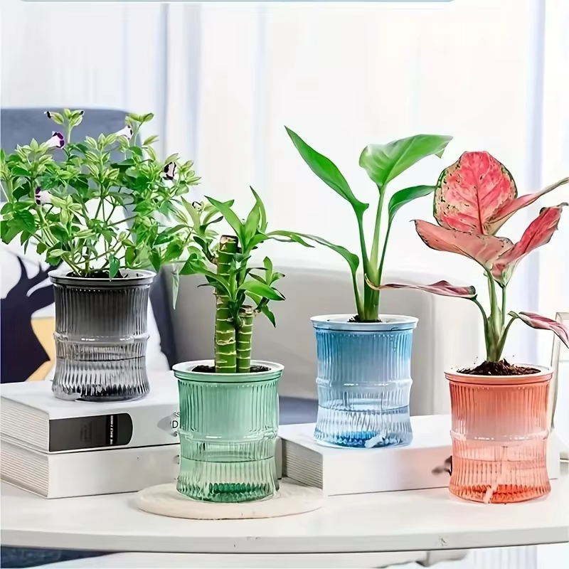 Pot de fleurs auto-arrosant transparent à double couche