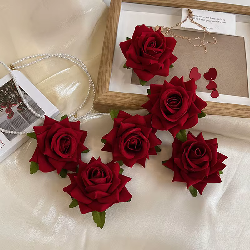 Épingle à cheveux rétro rouge Rose fleur chic élégant à la mode pince latérale accessoires pour cheveux