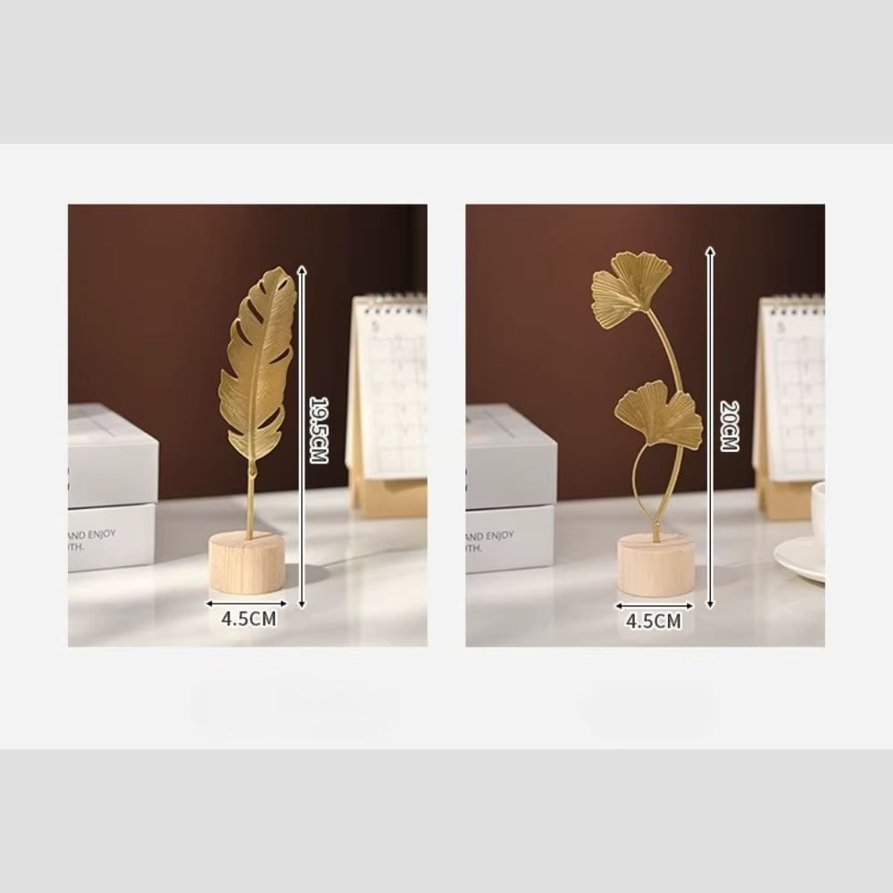 Feuille de Ginkgo métallique dorée, modèle de plume, ornement artisanal de bureau, accessoire Photo, décoration de salon de maison