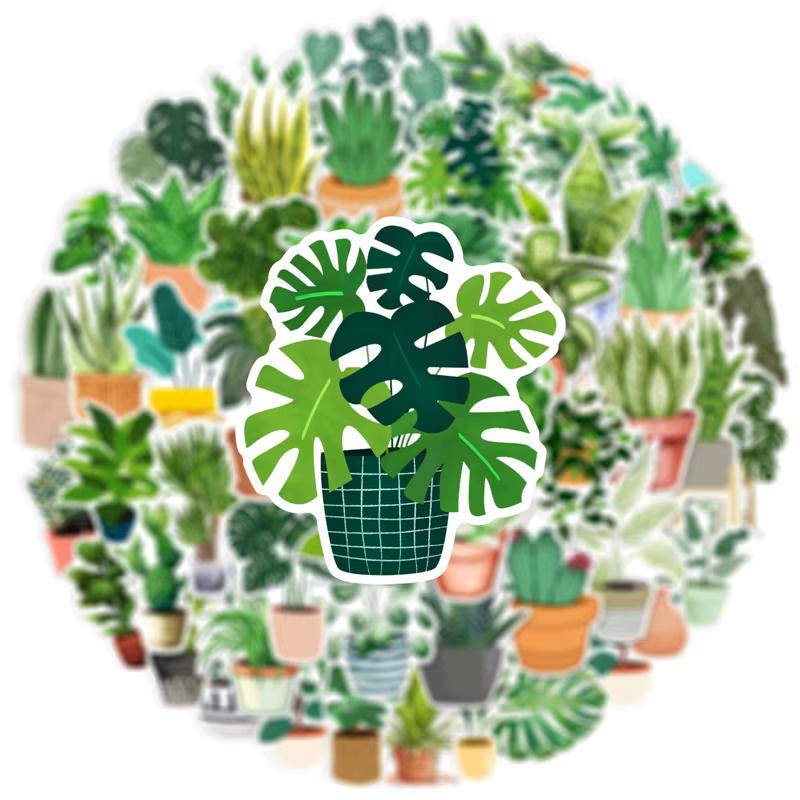 10/30/50PCS Autocollants en PVC adhésifs à motif de plantes vertes fraîches