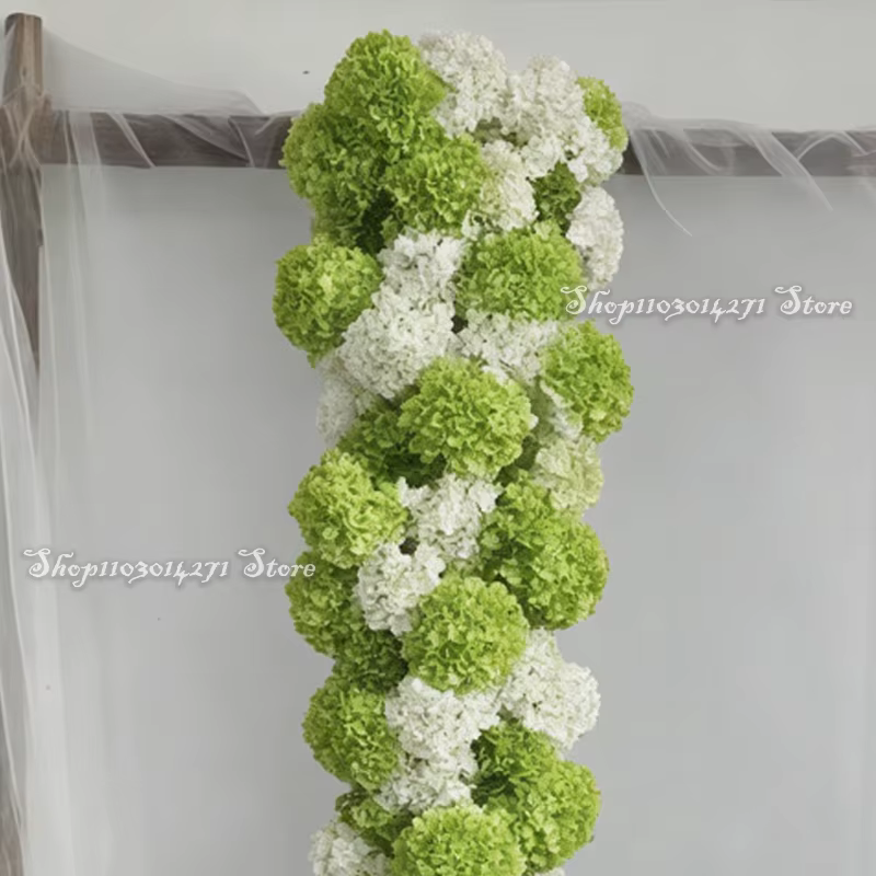 Hortensia vert mariage toile de fond arc fleur coureur KT conseil décor rangée florale fleurs boule Arrangement affichage événement fête accessoires