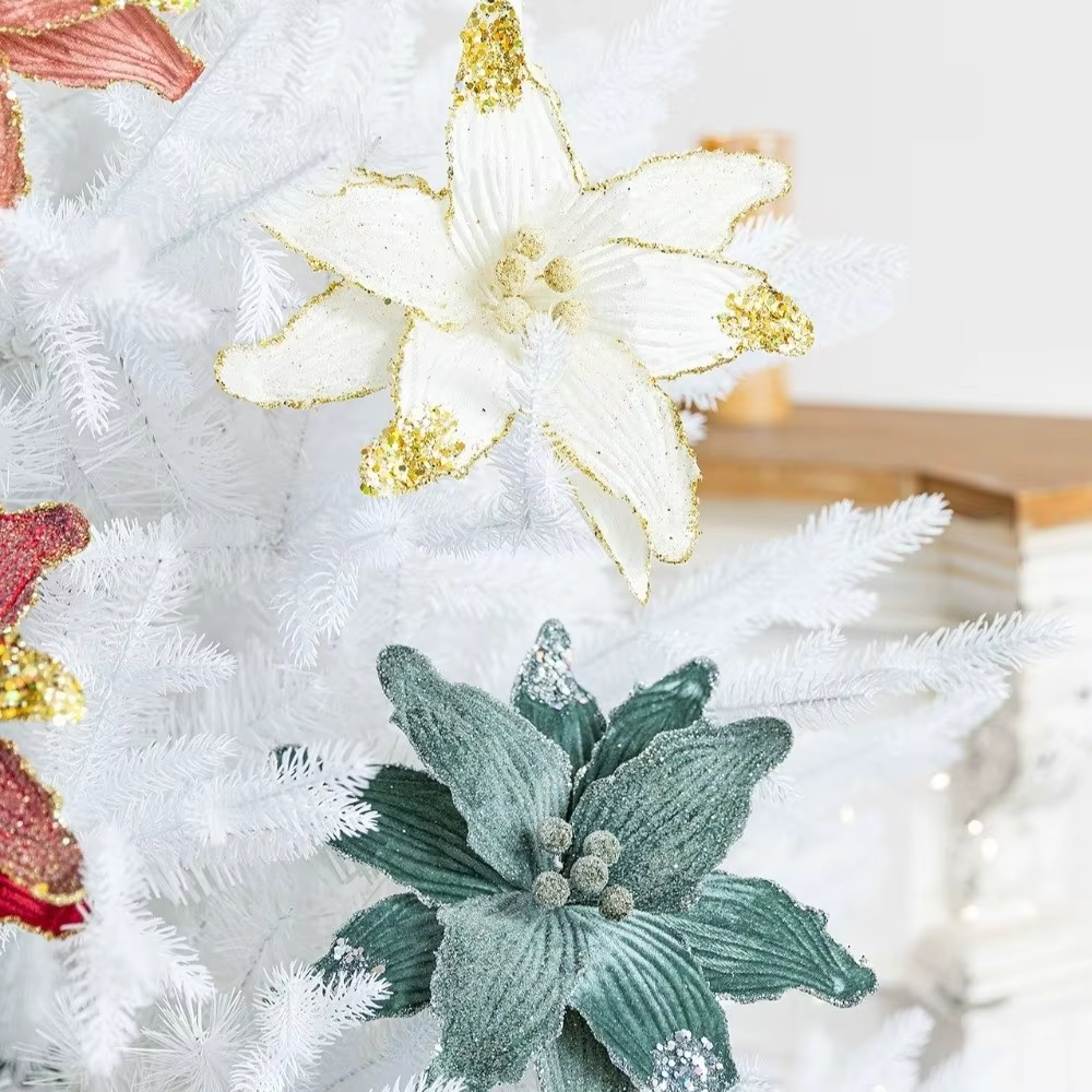 Fleur de noël artificielle en Faux velours avec paillettes