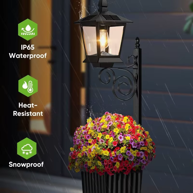Pot de fleurs solaire imperméable d'extérieur 2-en-1 avec lumière décorative pour la maison