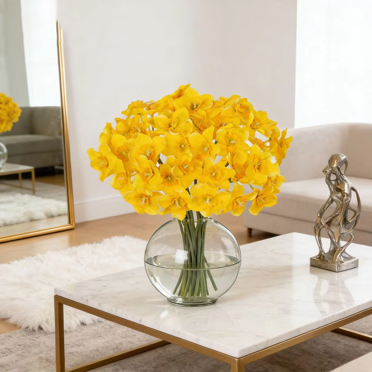 6/12 tiges de fleurs artificielles jaunes en forme de narcisse
