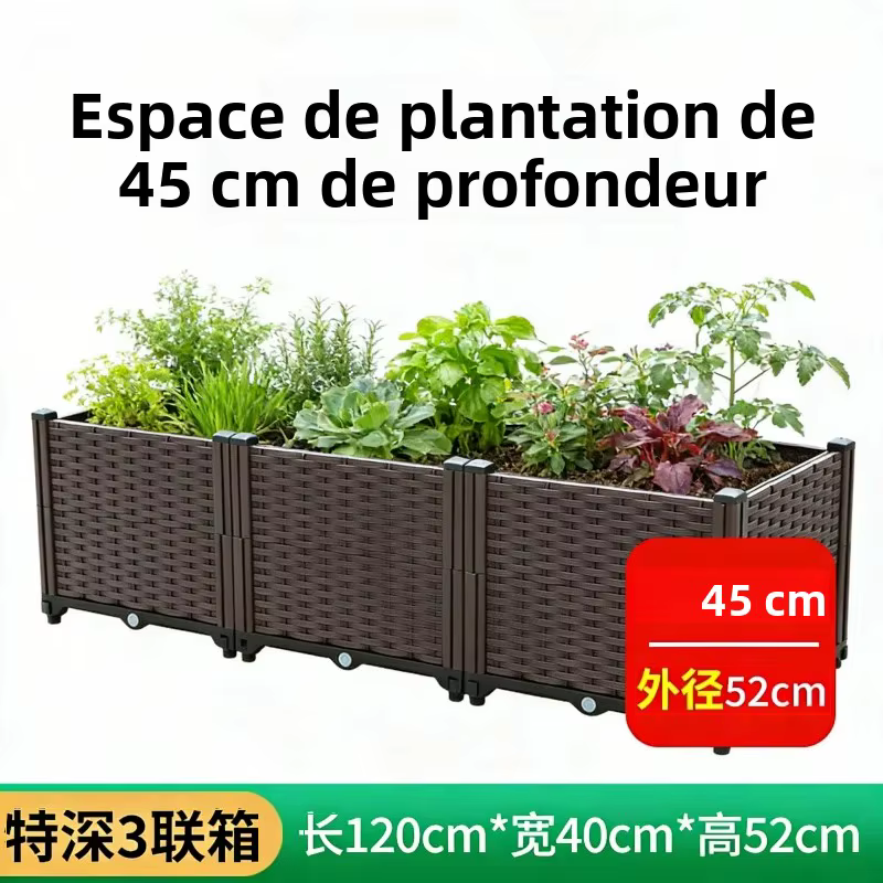 Grande boîte de jardinière à 3 niveaux 120x40x52cm