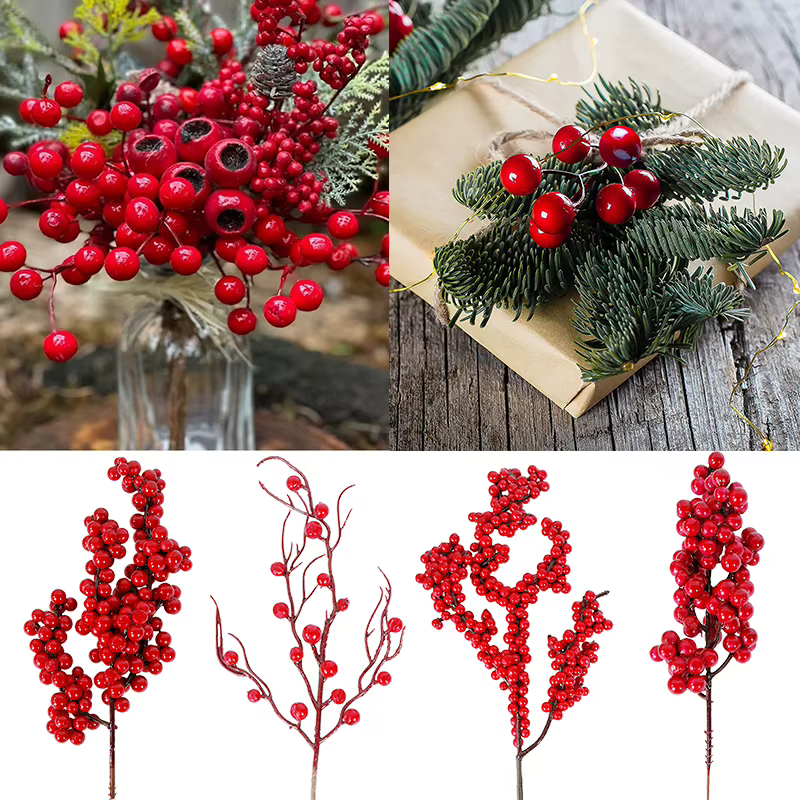 5 pièces baies de noël Branches de pin couronne