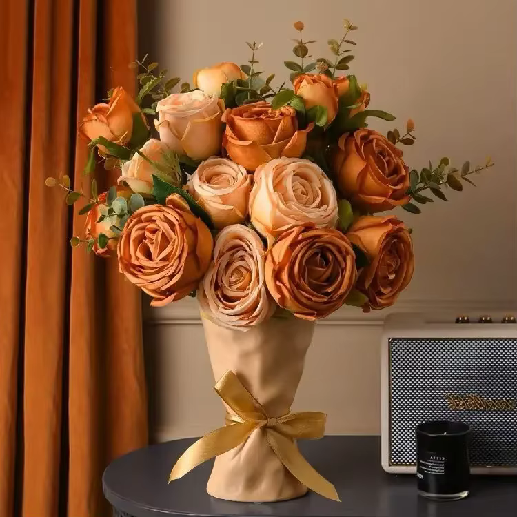 Bouquet de Roses Artificielles au Caramel
