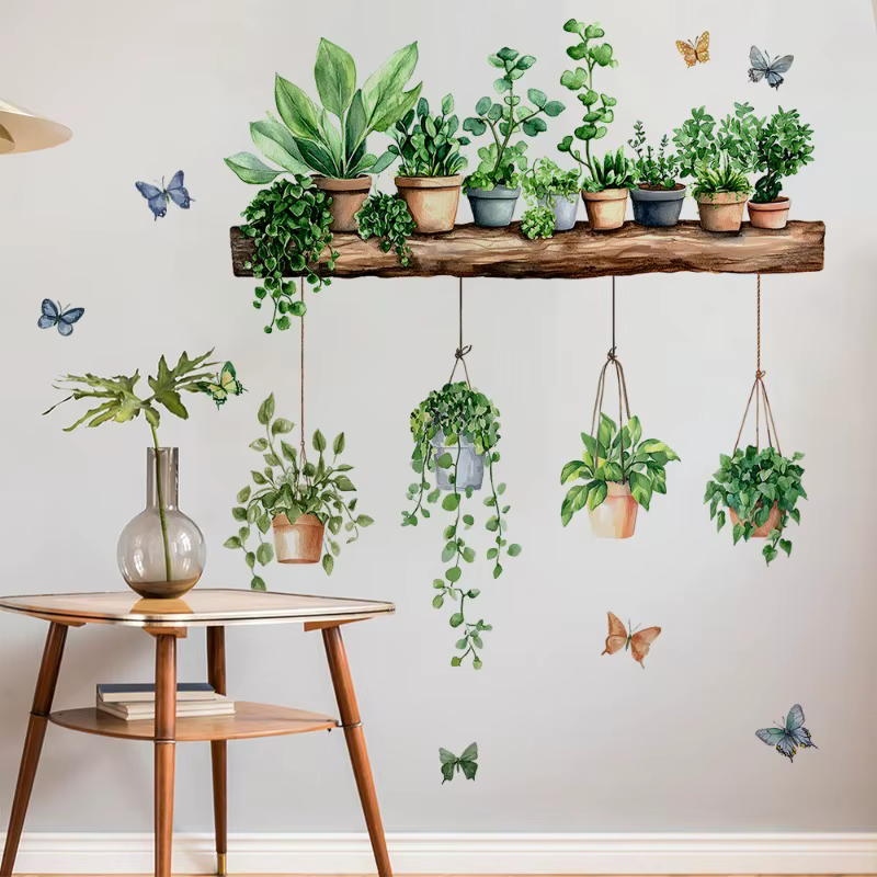 Autocollants muraux 3D de plantes vertes en pot