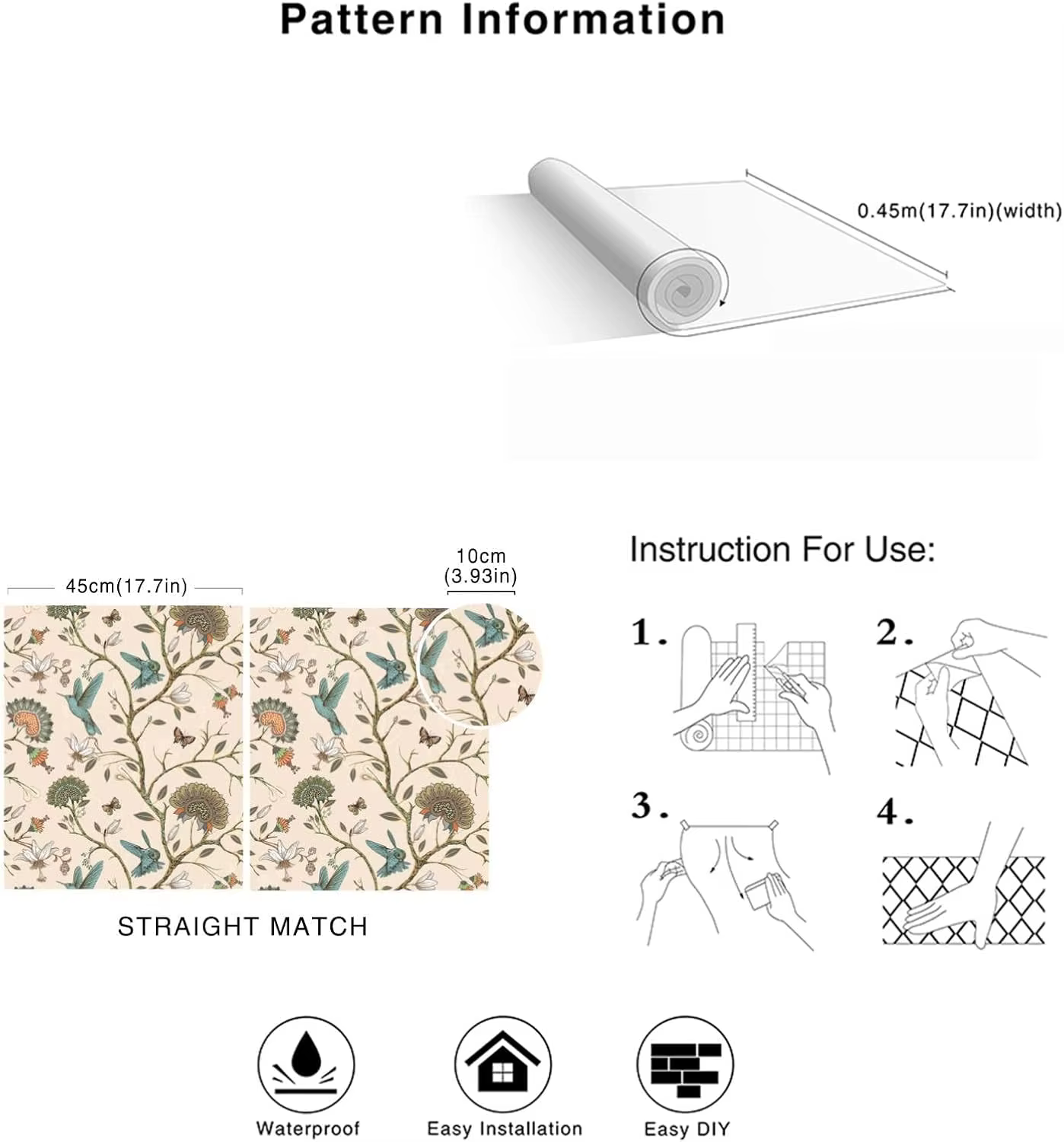 Papier Peint Auto-Adhésif Imprimé Oiseau