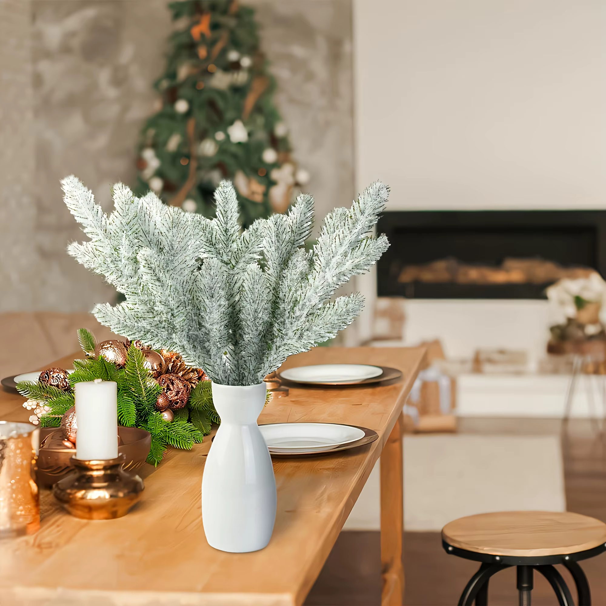 Lot de 15 à 30 Branches de pin artificielles recouvertes de givre de neige - Plantes vertes simulées de vacances de Noël de 10 pouces pour la maison de bricolage