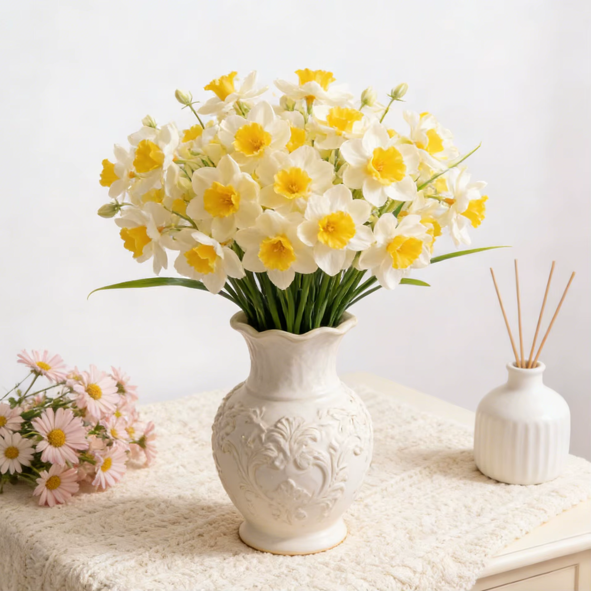 Fleurs artificielles Narcisse en soie pour bouquet de mariée
