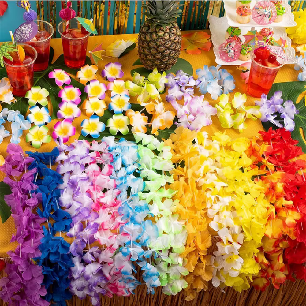 5/10 pièces Leis pour Luau couleur hawaïenne décoration fleur en soie