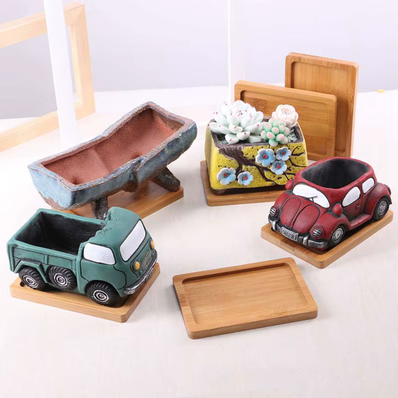 Plateau en bois maison succulente Pot Base circulaire ovale rectangulaire Pot