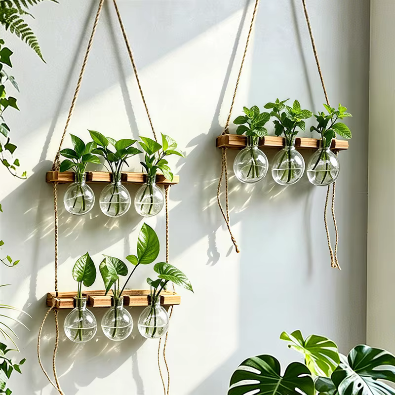 Vase mural en bois et ABS de style bohème pour plantes aquatiques