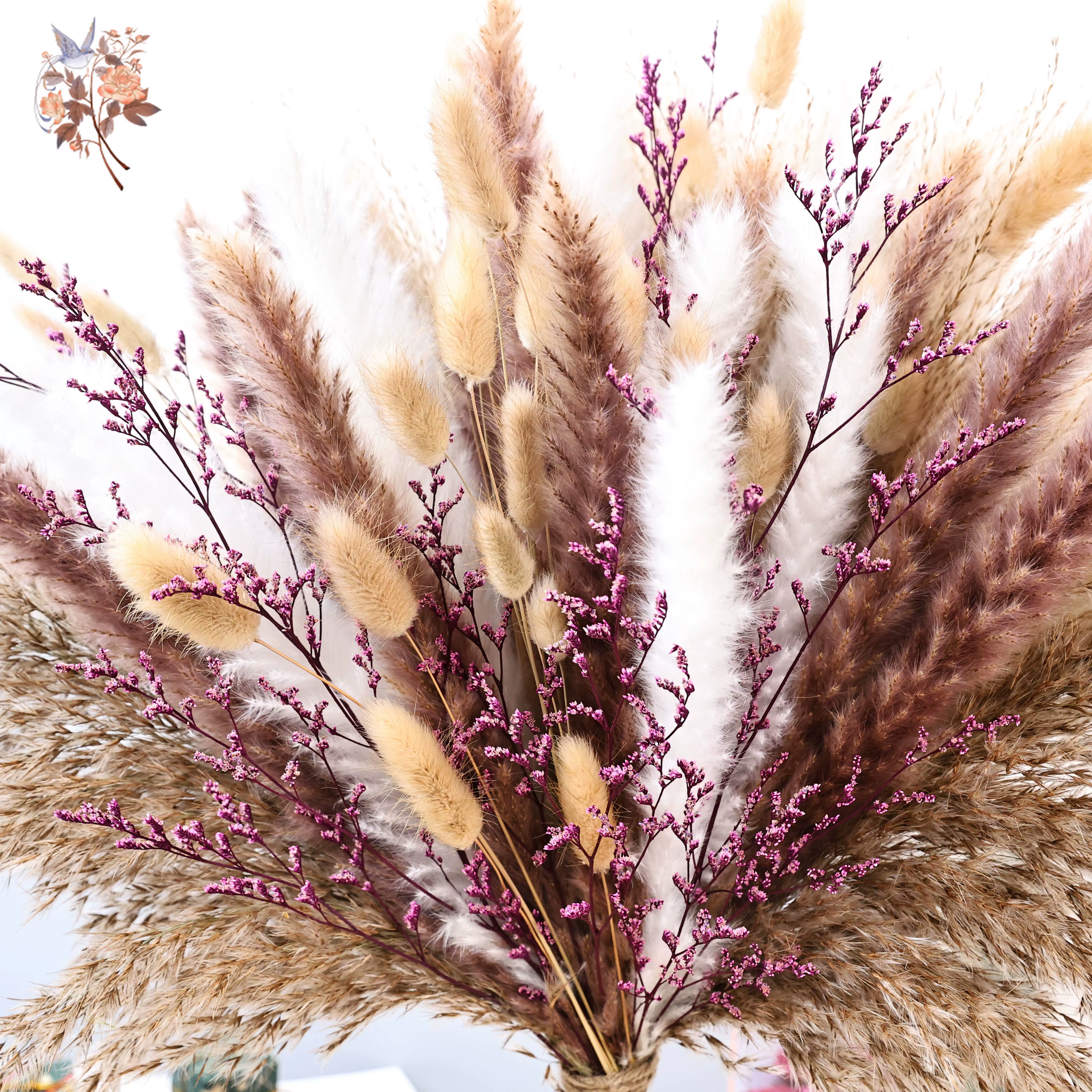 70 pièces moelleux Pampas fleurs séchées violet limonium Boho décor à la maison Vase remplissage bricolage matériel vraie fleur mariage Bouquets de mariée