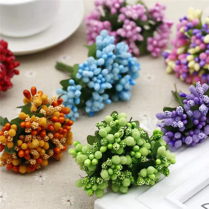 12 ~ 144 pièces/lot fleur artificielle petites baies étamine fil tige/feuilles de matériel bricolage couronne mariage Scrapbooking boîte décoration