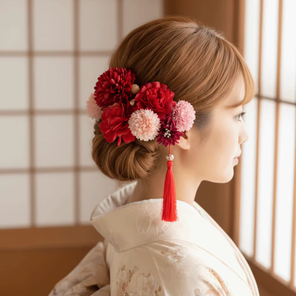 Bijoux Style japonais fleur fourchettes à cheveux à la main fleur japonais Kimono pinces à cheveux tissu Vintage glands bâton de cheveux filles