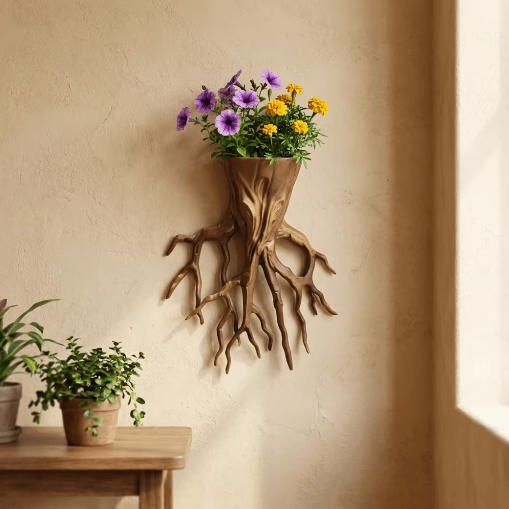 Pot de fleurs mural en forme de racine d'arbre