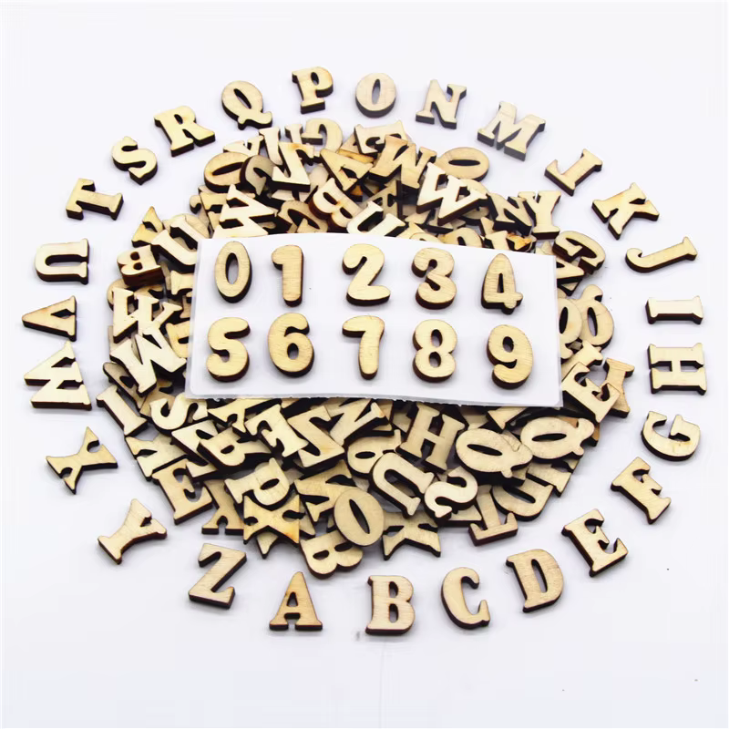 Style rustique majuscule lettres en bois Alphabet disques découpés