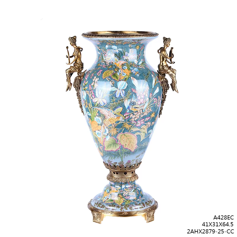 Pot vert en céramique de fleur en Bronze avec couvercle en laiton